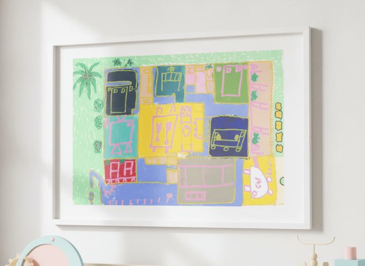 Soft neutral wall art styled in a serene nursery with pastel tones