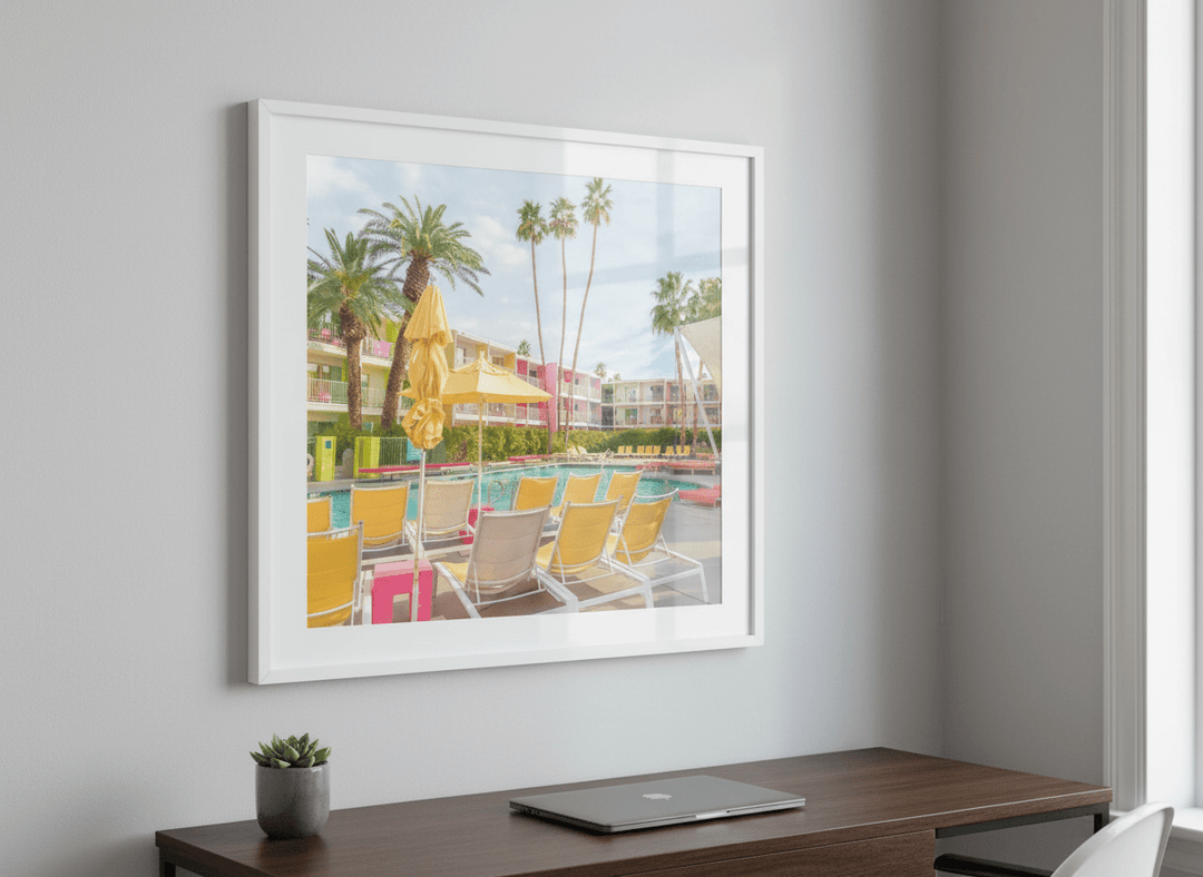 Contemporary wall art featured in a bright modern office workspace