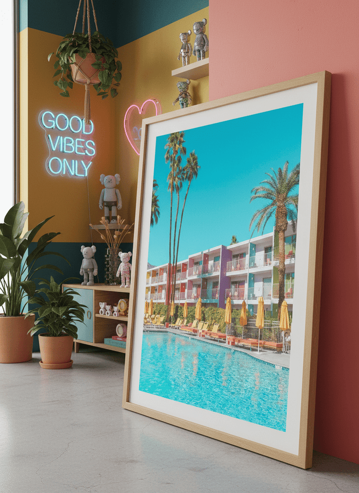 Bold wall art styled in a colourful, eclectic modern home