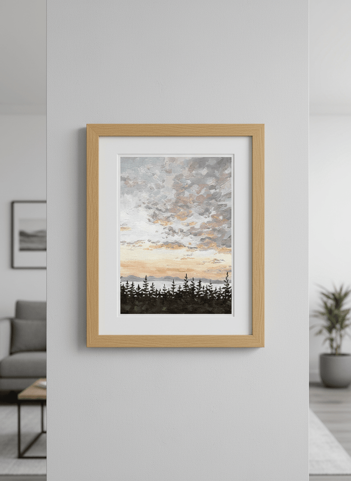 Modern wall art styled above a sofa in a neutral living room