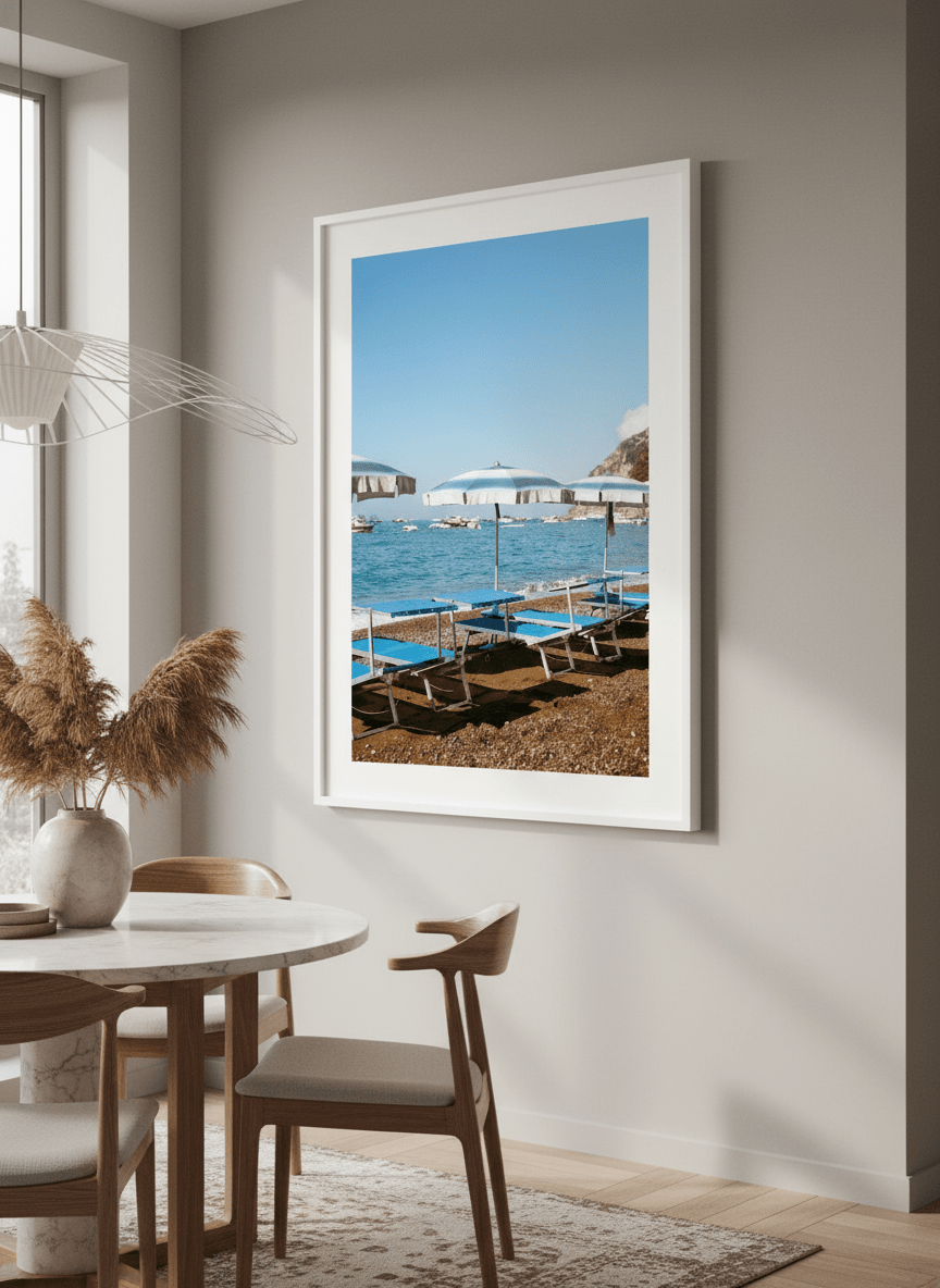 Wall art styled above a dining table in a contemporary home
