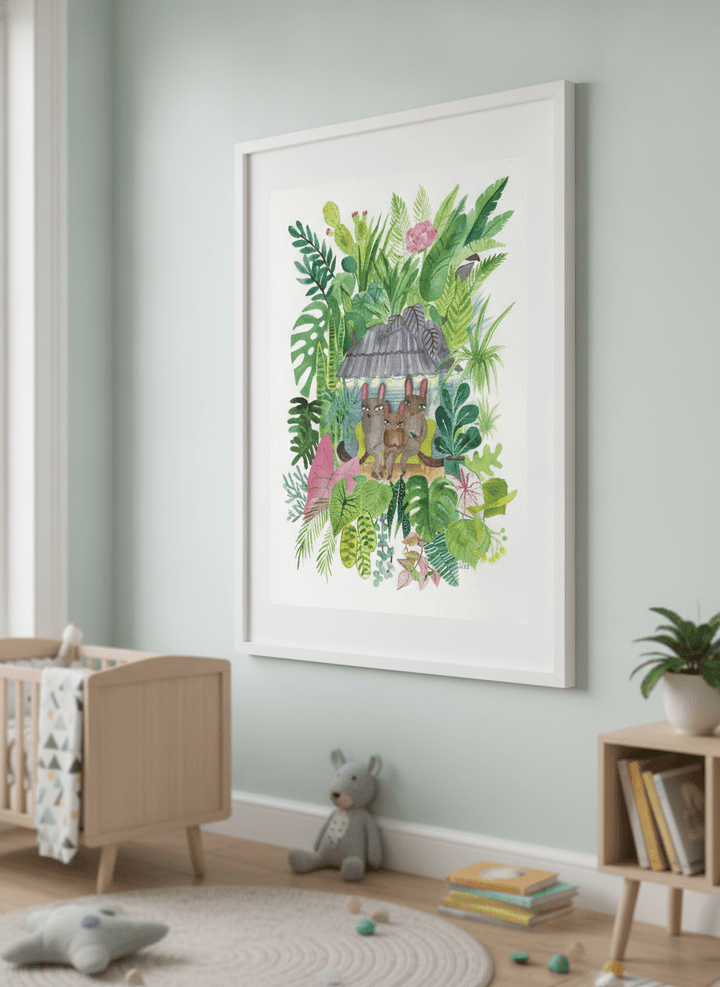 Soft neutral wall art styled in a serene nursery with pastel tones