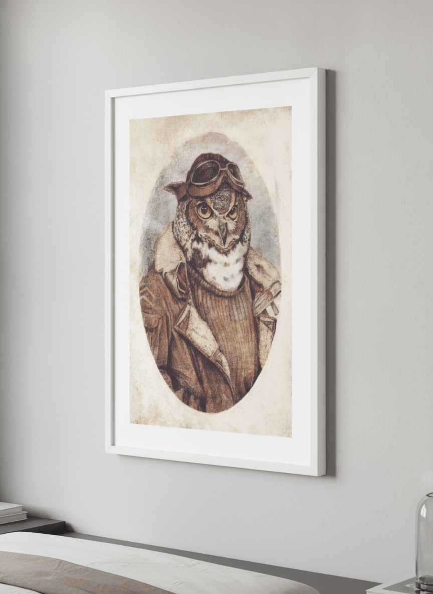 Minimalist artwork displayed in a calm, light-filled bedroom interior