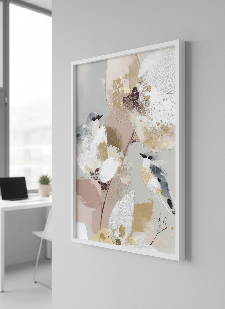 Contemporary wall art featured in a bright modern office workspace