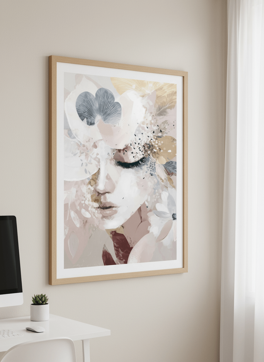 Contemporary wall art featured in a bright modern office workspace