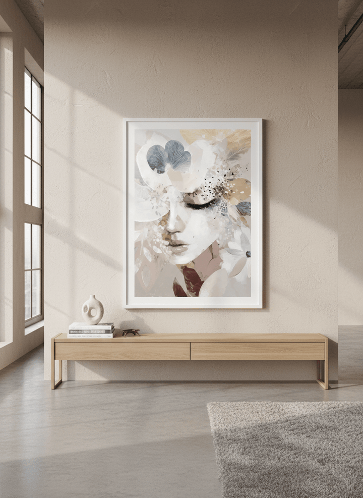 Monumental artwork centred on a feature wall in a luxe interior