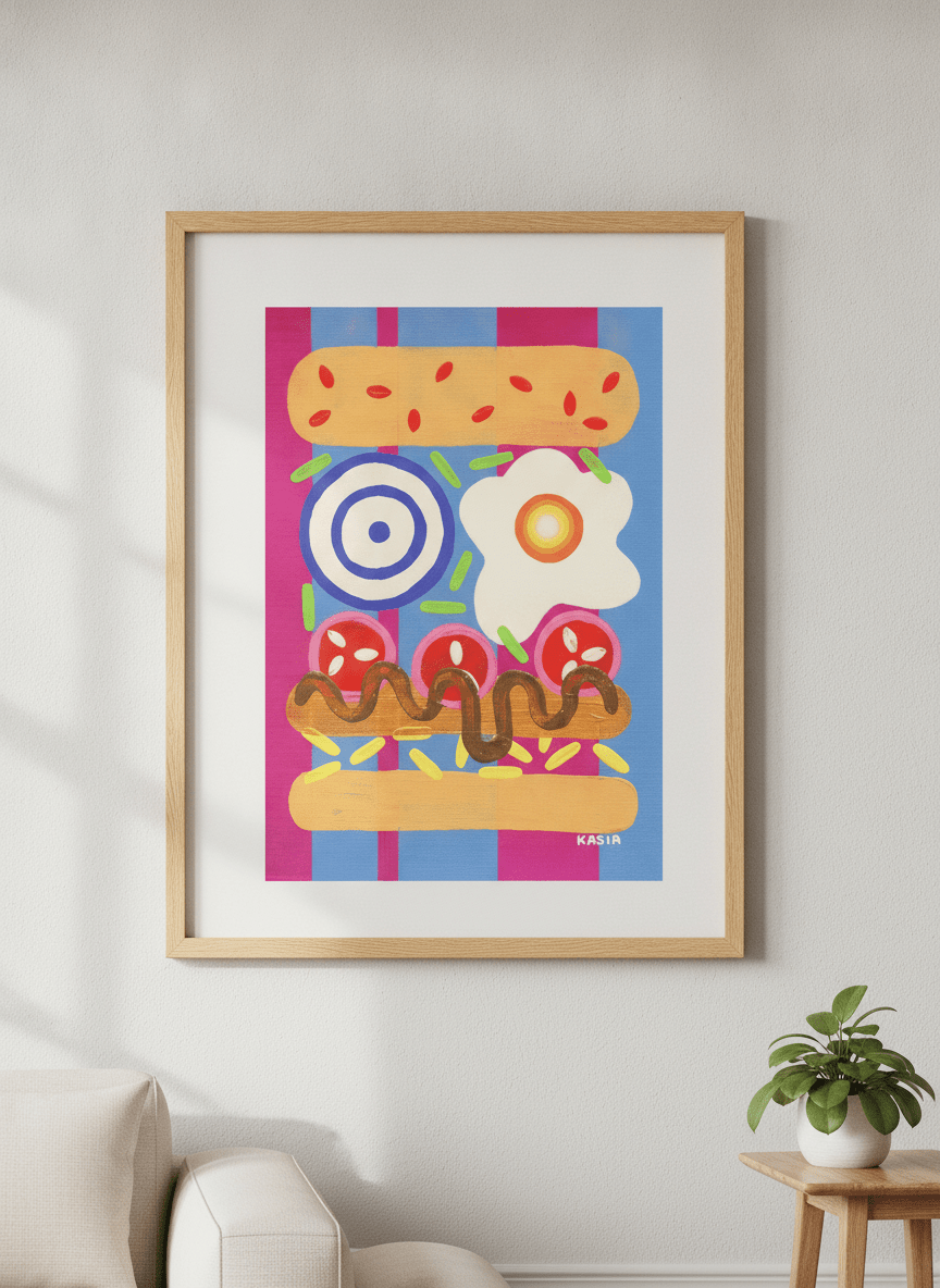 Modern wall art styled above a sofa in a neutral living room