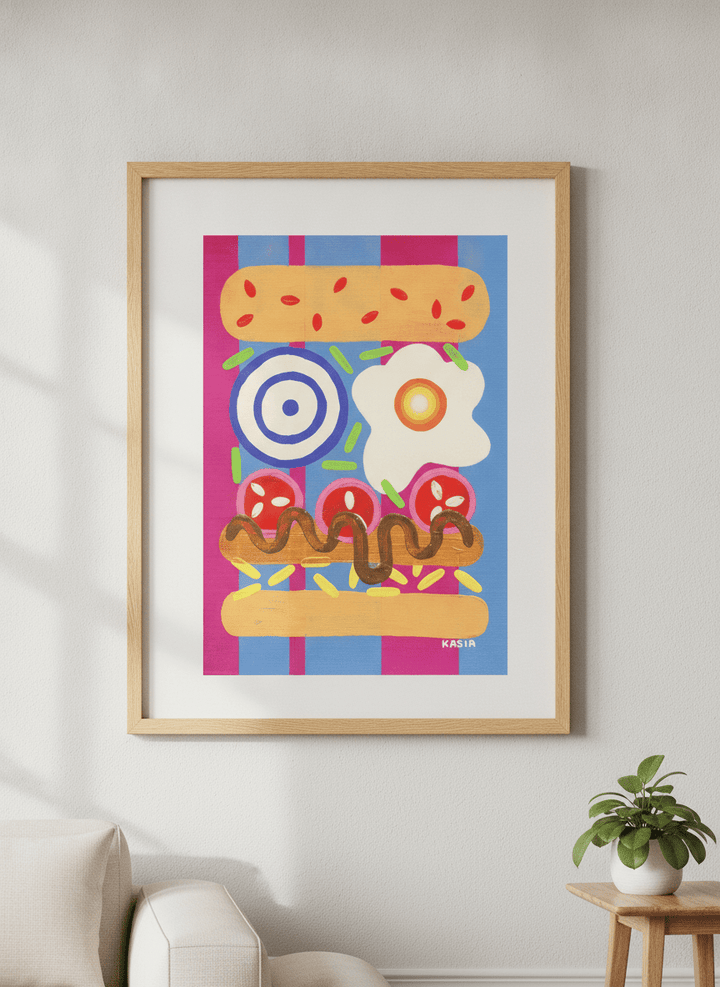 Modern wall art styled above a sofa in a neutral living room
