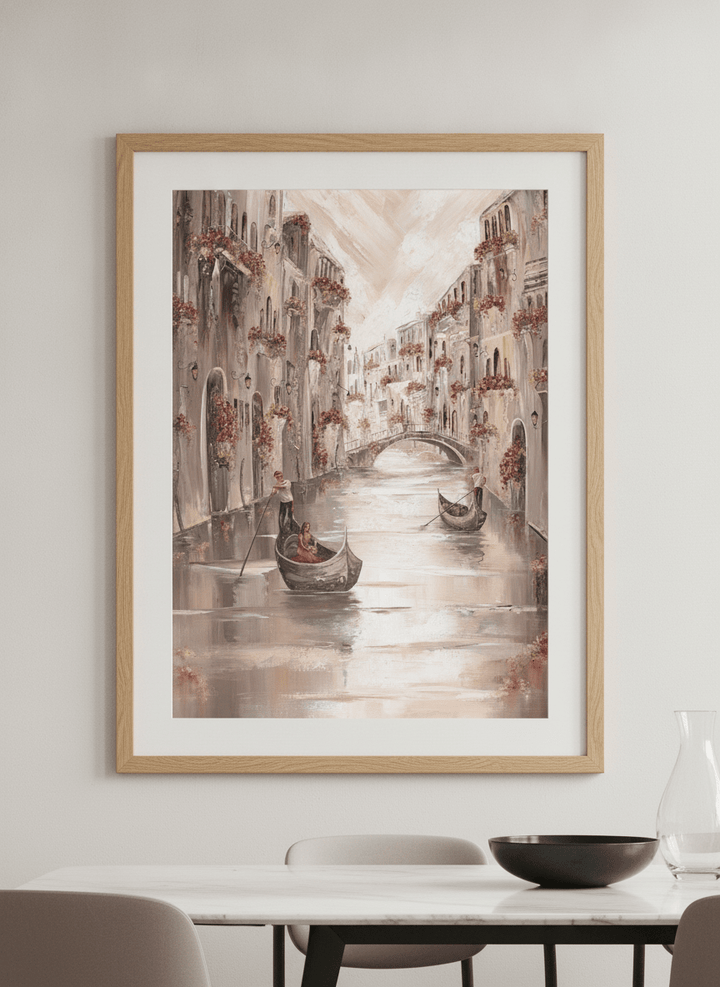 Wall art styled above a dining table in a contemporary home