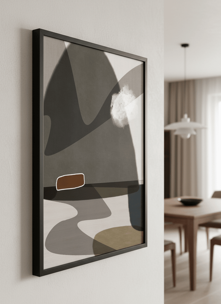 Wall art styled above a dining table in a contemporary home