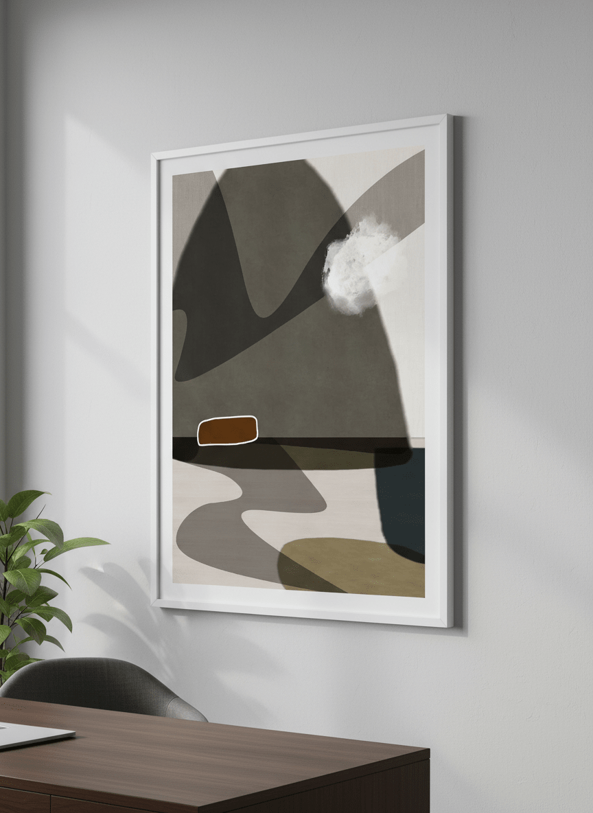 Contemporary wall art featured in a bright modern office workspace