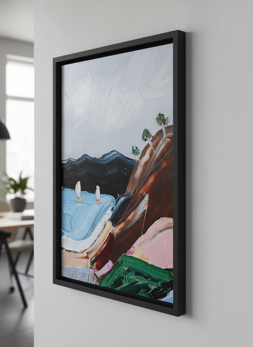Contemporary wall art featured in a bright modern office workspace