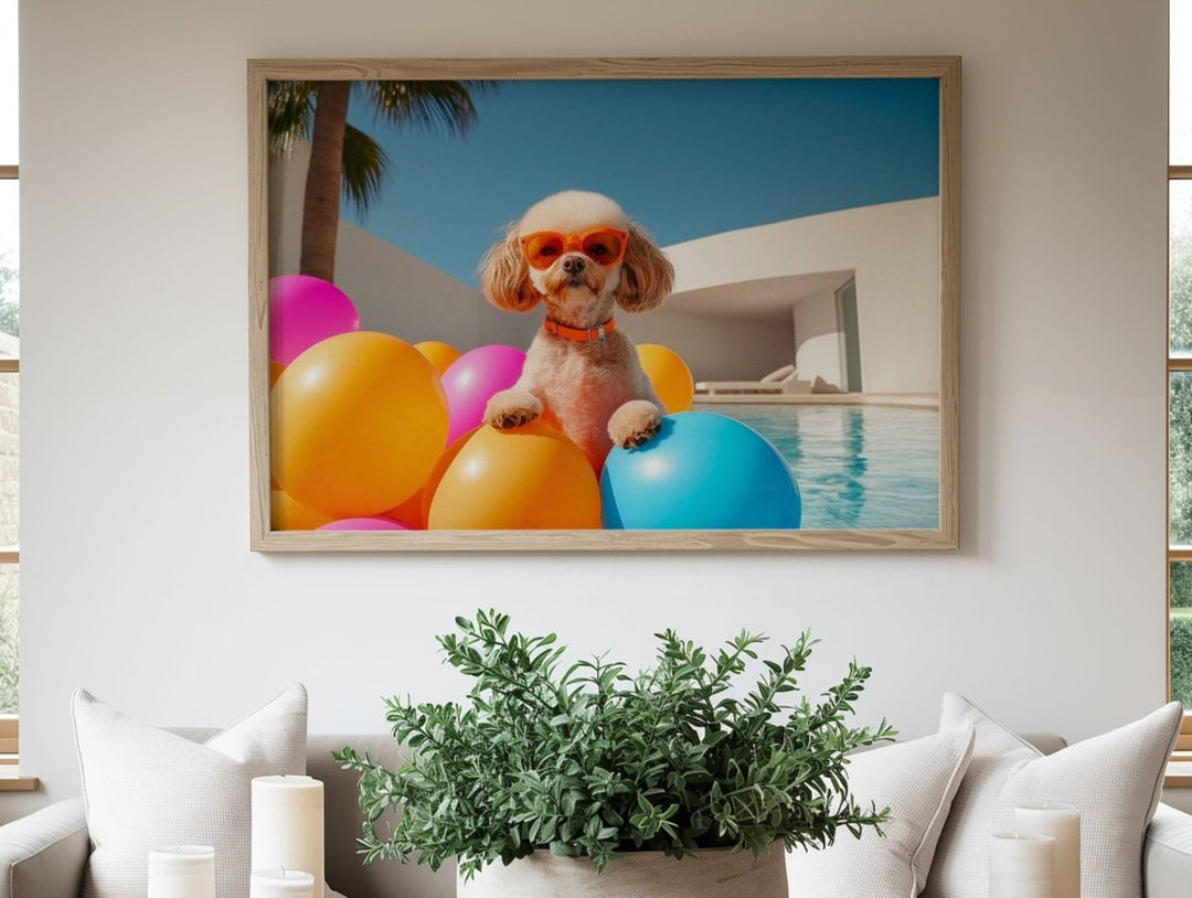 Pup Fiction Palm Springs Edition,livingroom,timber border