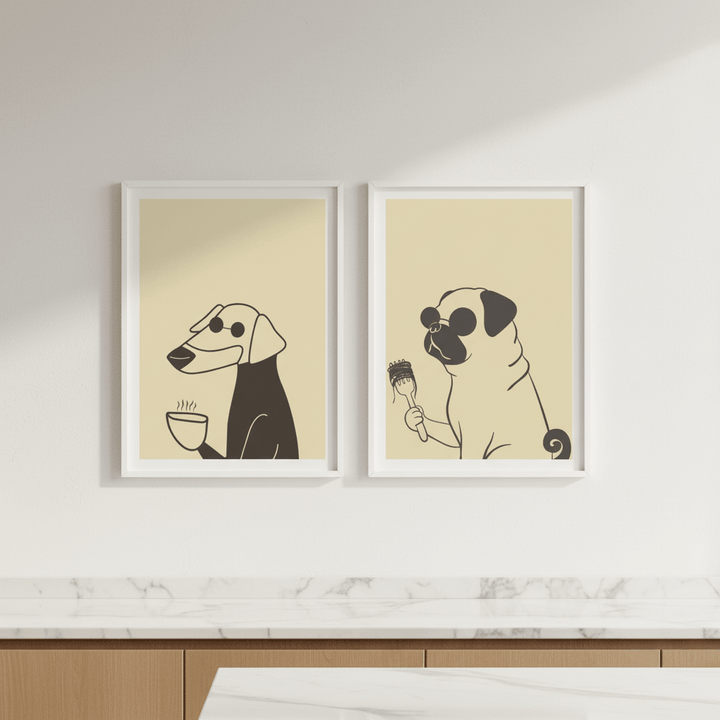 Puppuccino Pug & Morning Coffee Set of 2 wall - art - picture - poster