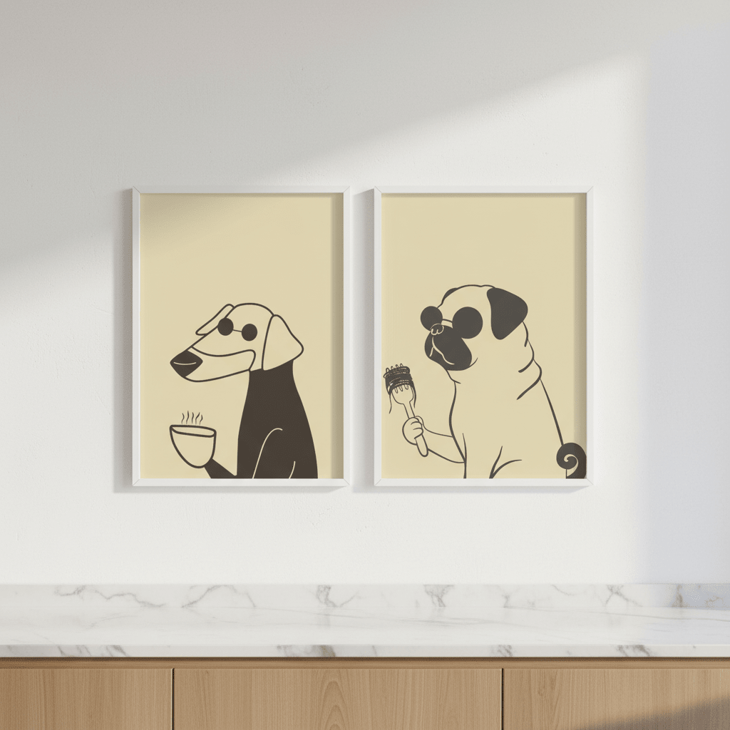 Puppuccino Pug & Morning Coffee Set of 2 wall - art - picture - poster