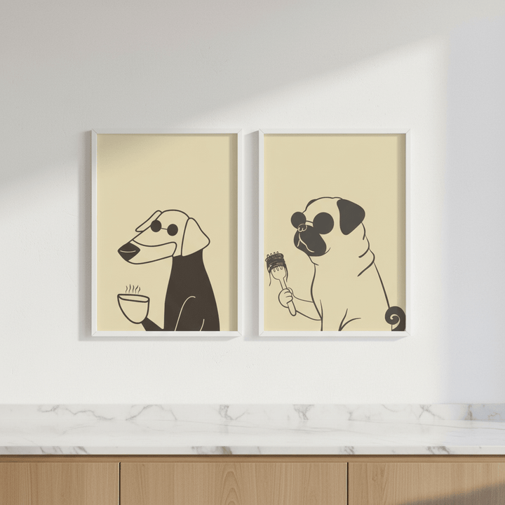 Puppuccino Pug & Morning Coffee Set of 2 wall - art - picture - poster