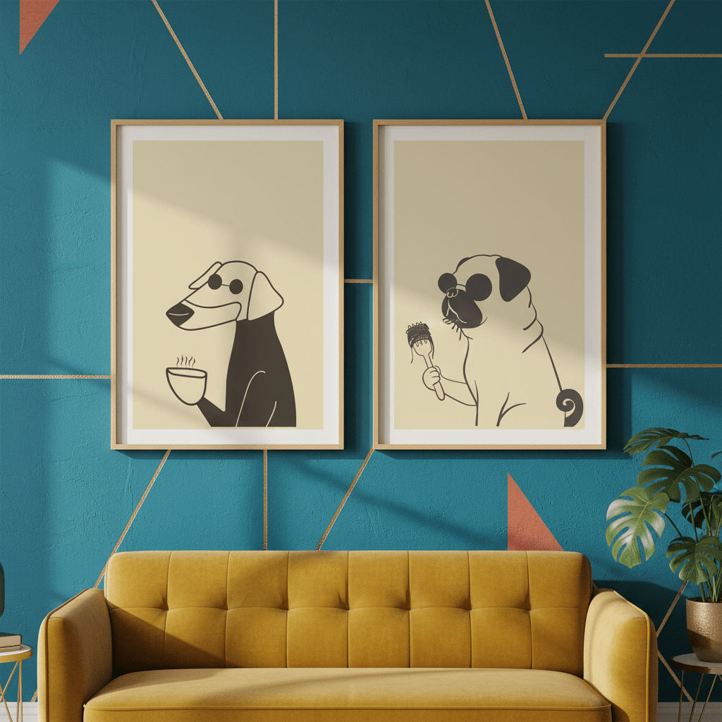 Puppuccino Pug & Morning Coffee Set of 2 wall - art - picture - poster
