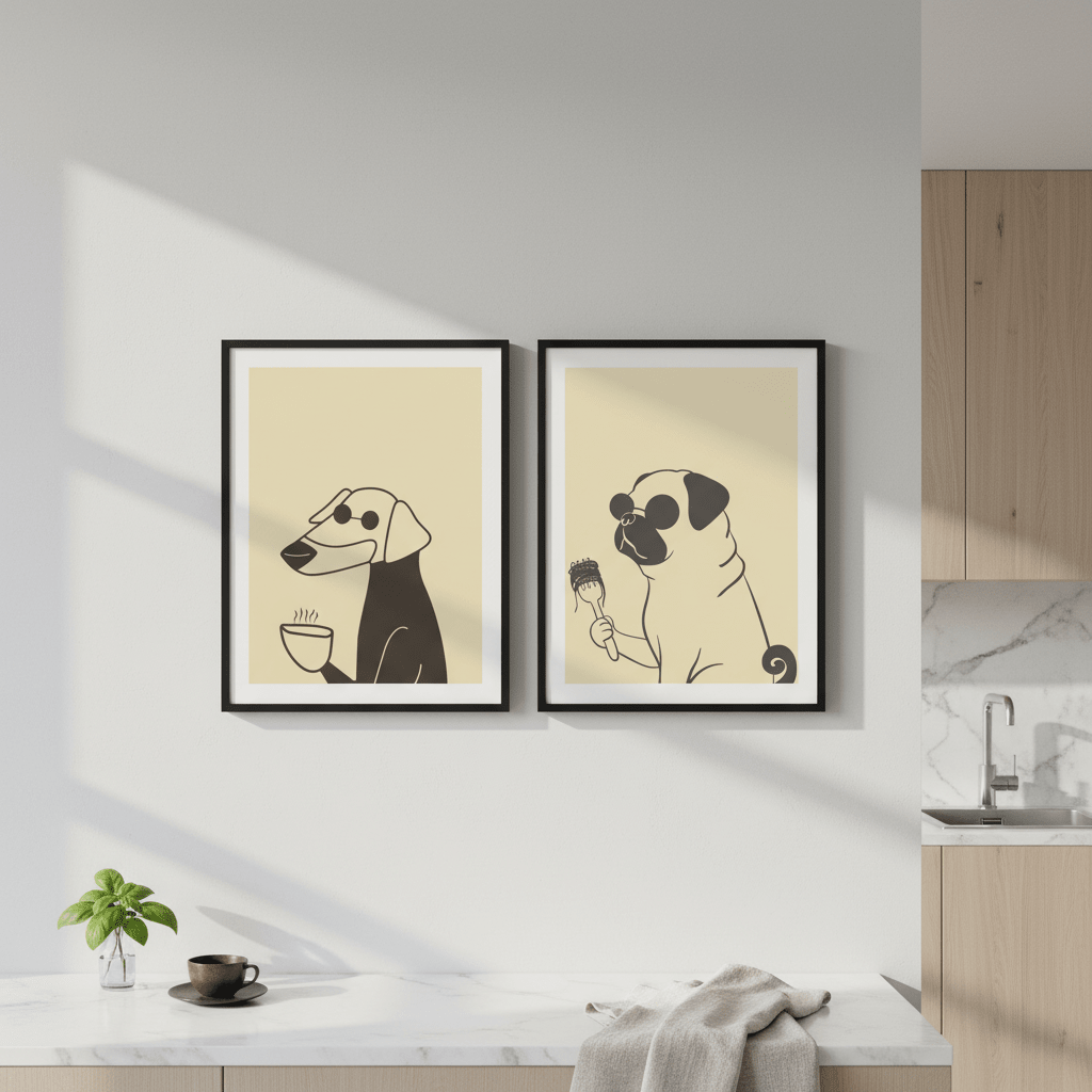 Puppuccino Pug & Morning Coffee Set of 2 wall - art - picture - poster