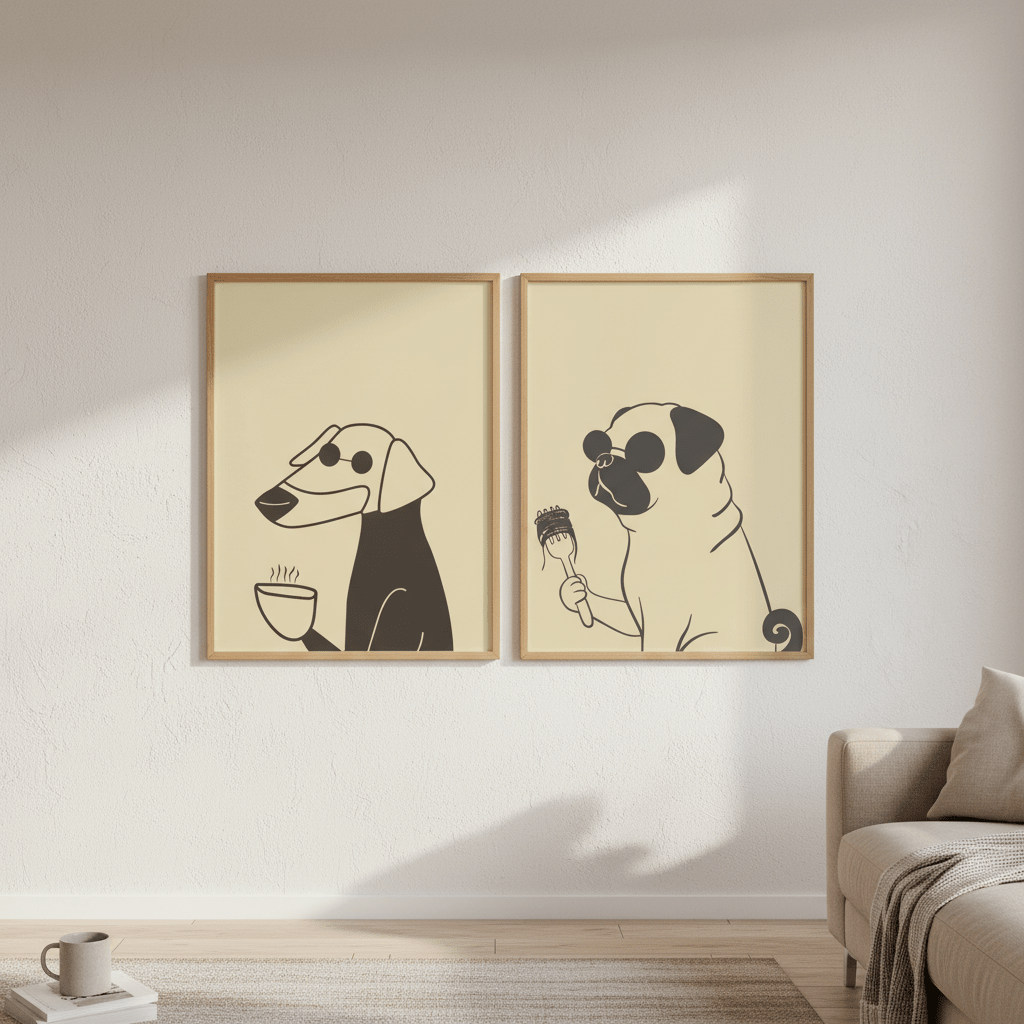 Puppuccino Pug & Morning Coffee Set of 2 wall - art - picture - poster