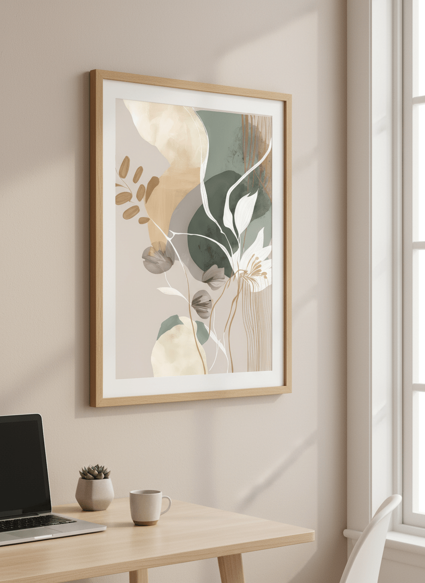 Contemporary wall art featured in a bright modern office workspace