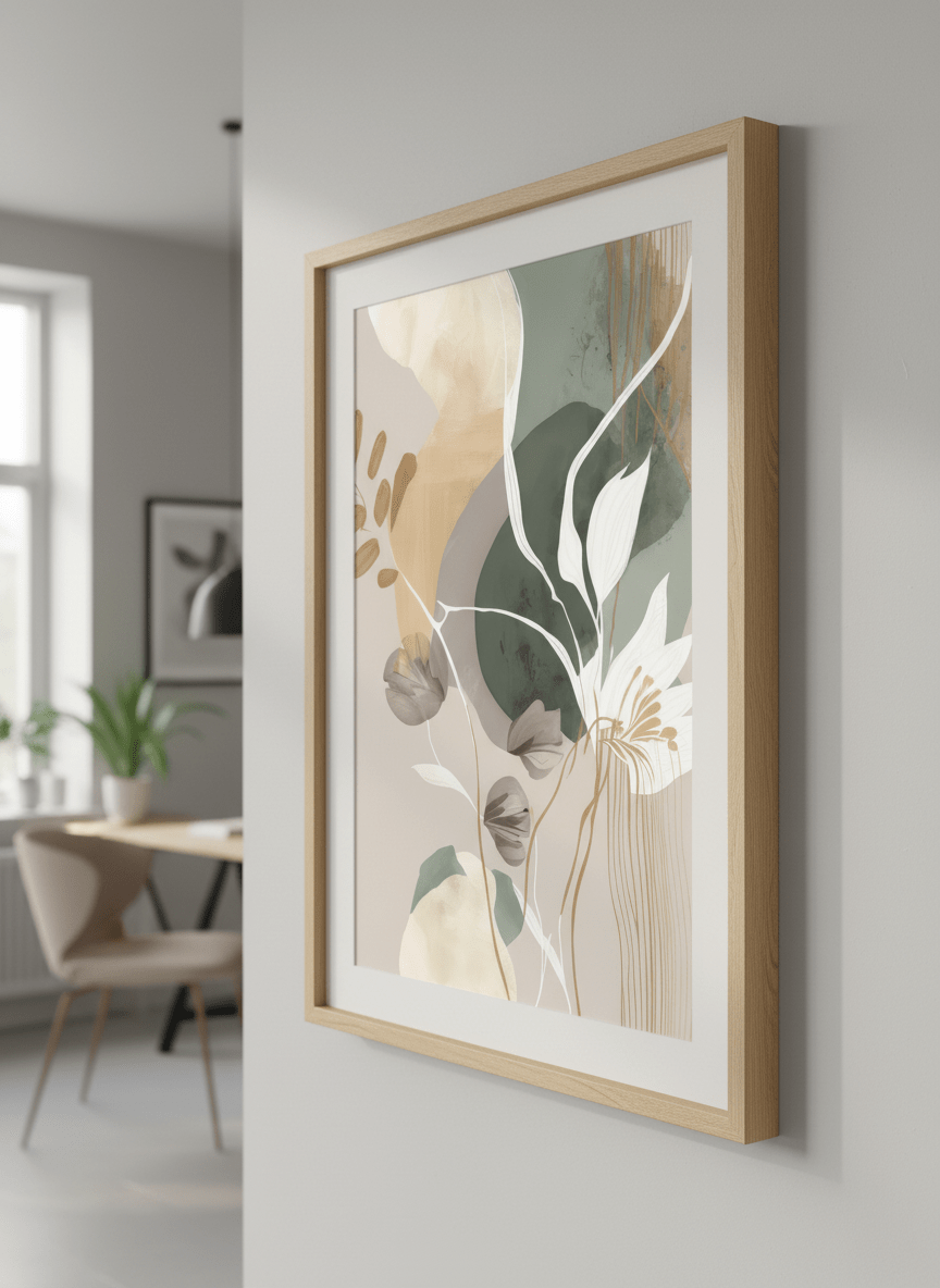 Contemporary wall art featured in a bright modern office workspace