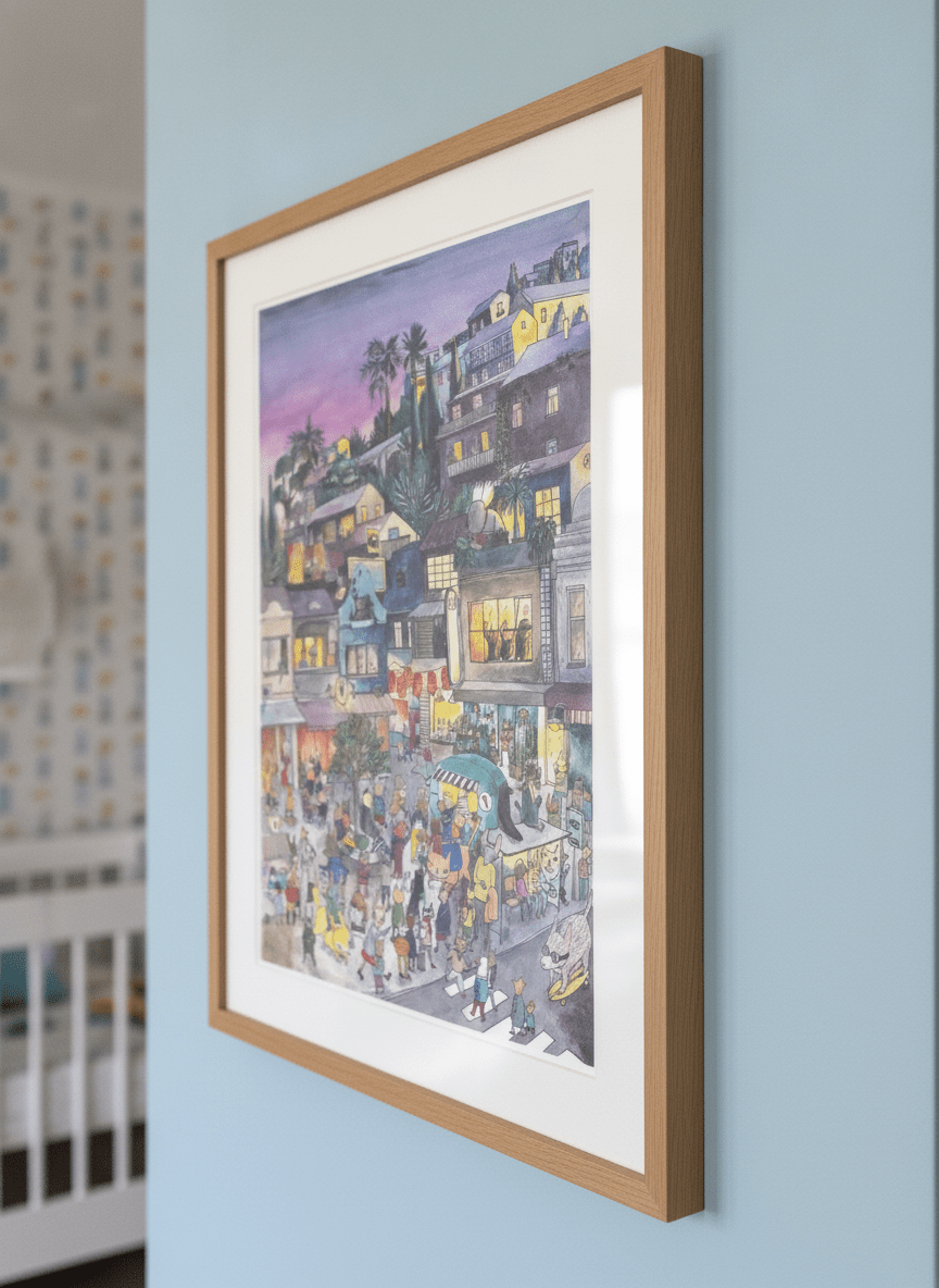 Soft neutral wall art styled in a serene nursery with pastel tones