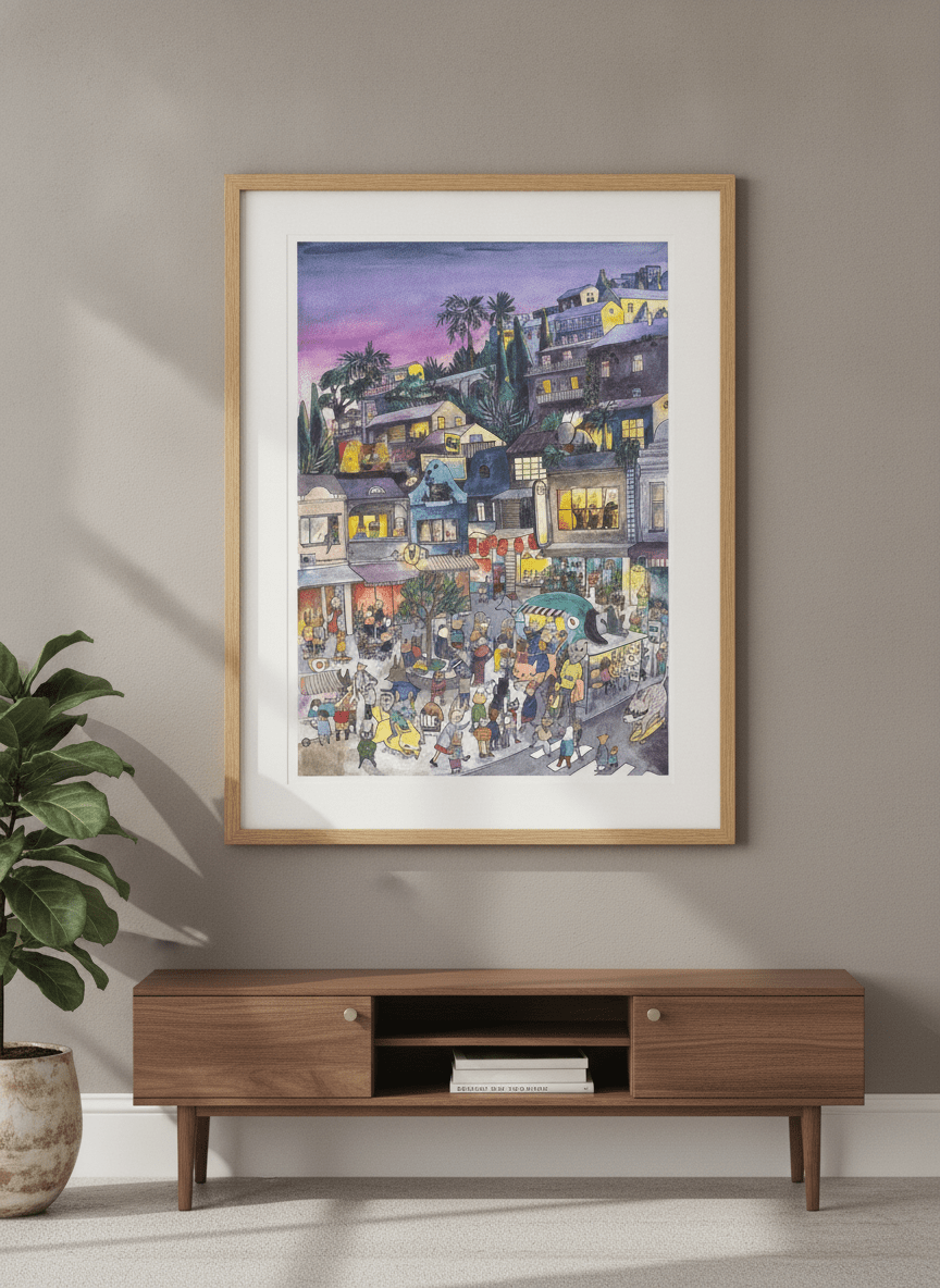 Contemporary wall art featured in a bright modern office workspace