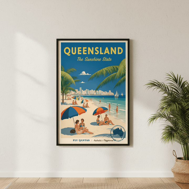 Queensland Sunshine State Vintage Retro Poster Wall Art wall - art - picture - poster
