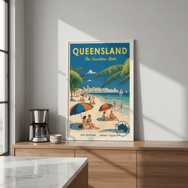 Queensland Sunshine State Vintage Retro Poster Wall Art wall - art - picture - poster