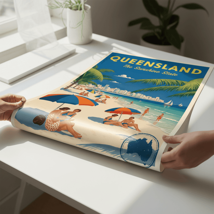 Queensland Sunshine State Vintage Retro Poster Wall Art wall - art - picture - poster
