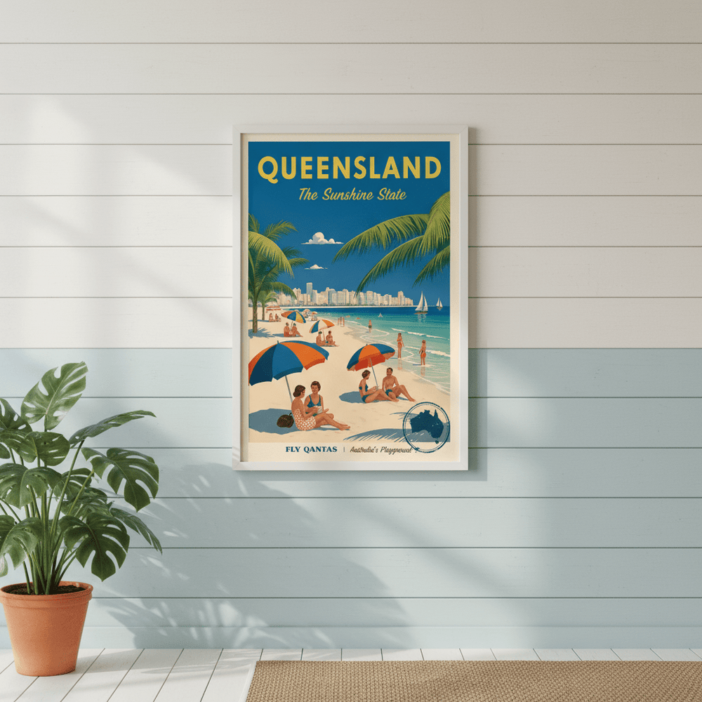 Queensland Sunshine State Vintage Retro Poster Wall Art wall - art - picture - poster