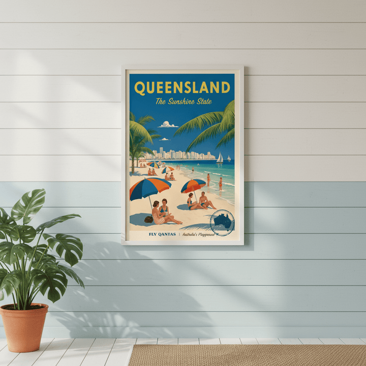 Queensland Sunshine State Vintage Retro Poster Wall Art wall - art - picture - poster