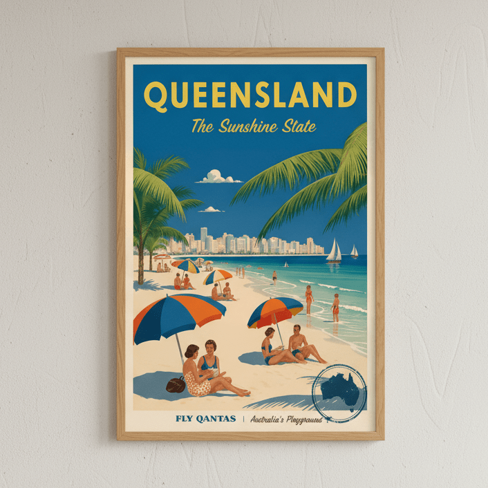 Queensland Sunshine State Vintage Retro Poster Wall Art wall - art - picture - poster