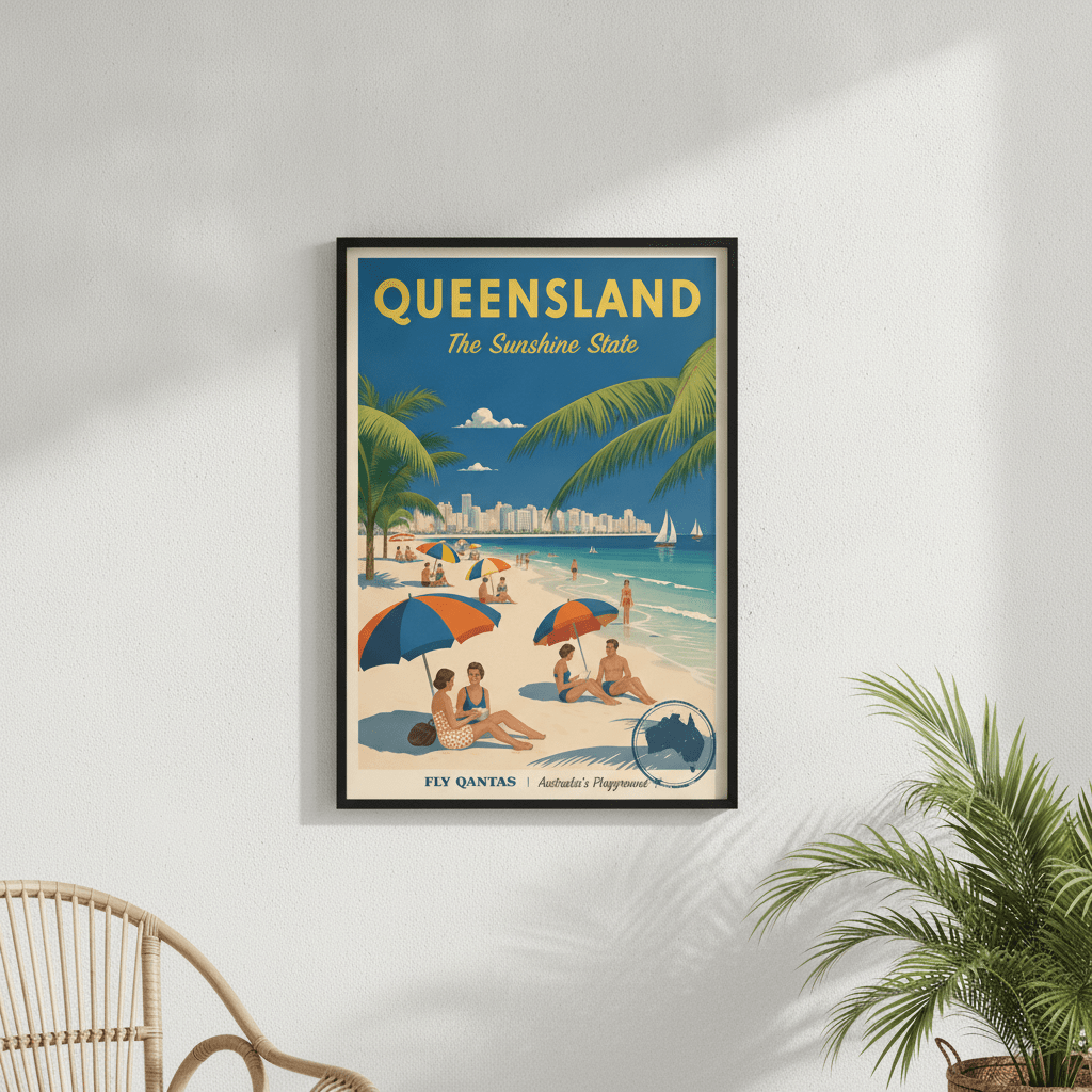 Queensland Sunshine State Vintage Retro Poster Wall Art wall-art-picture-poster