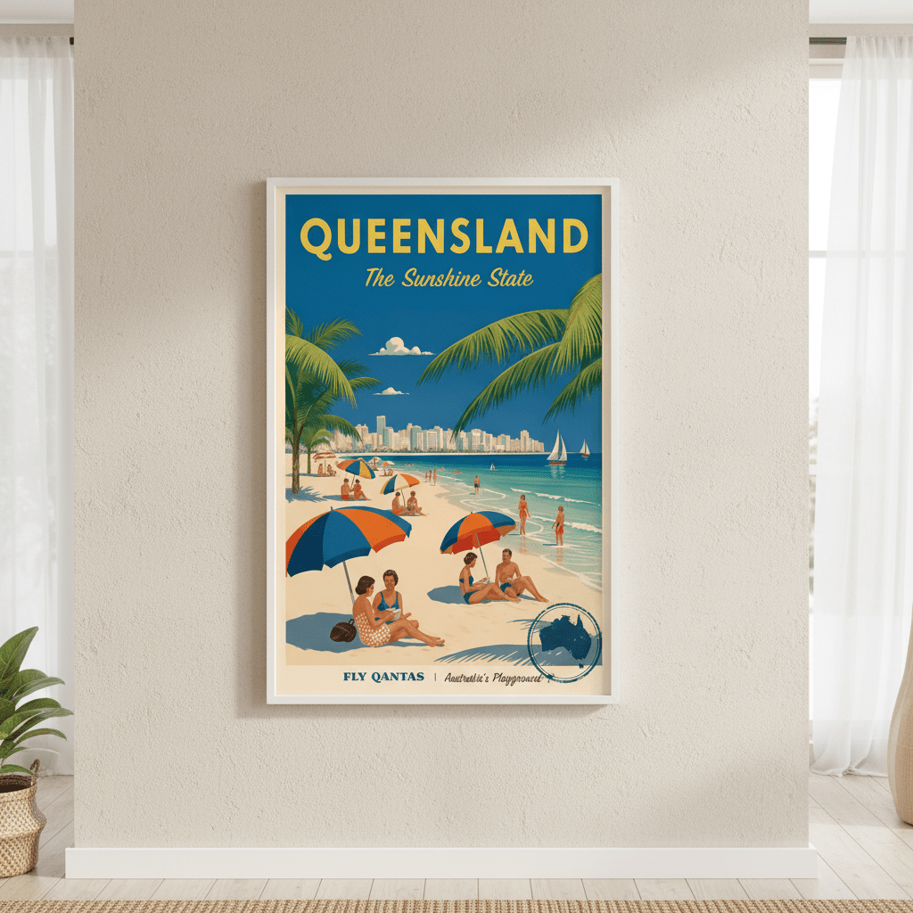 Queensland Sunshine State Vintage Retro Poster Wall Art wall - art - picture - poster
