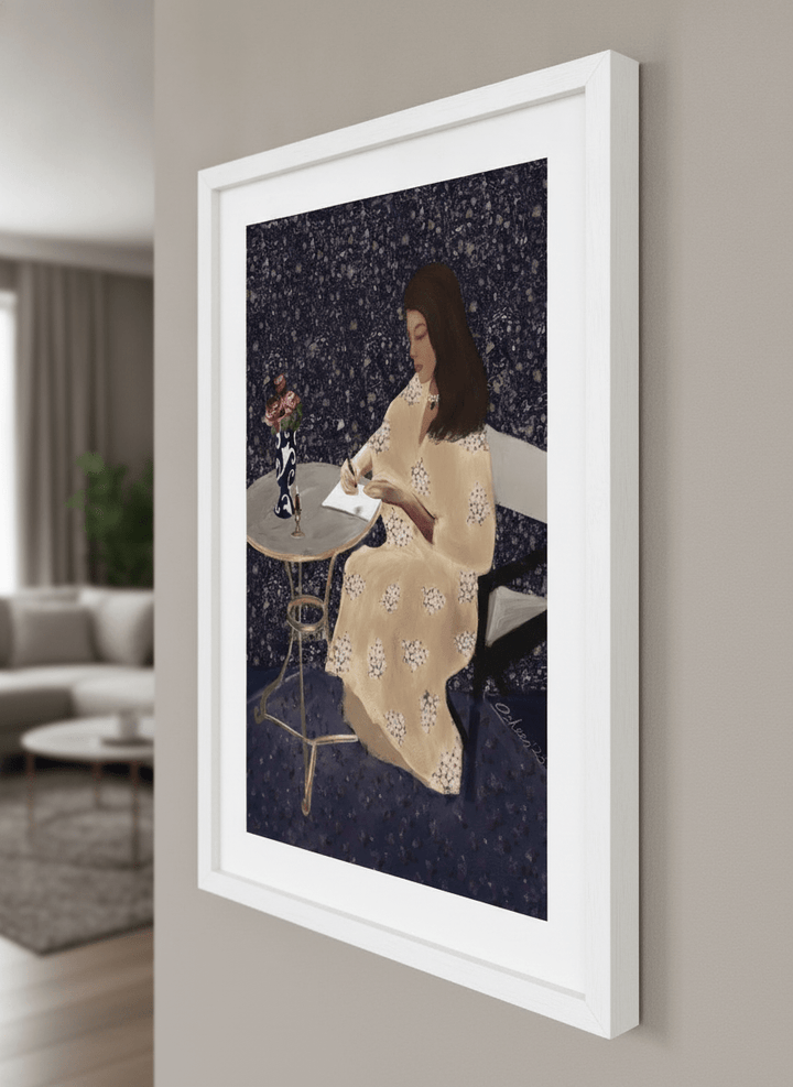 Modern wall art styled above a sofa in a neutral living room