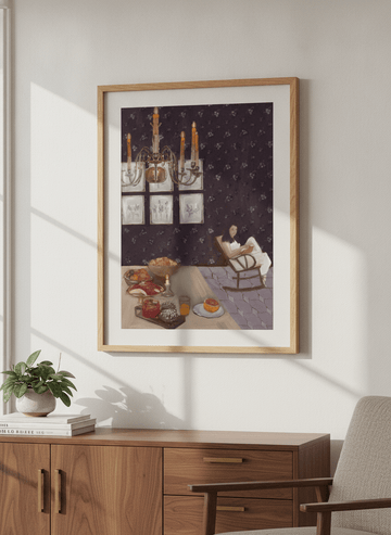 Artwork displayed above a credenza in a real-looking contemporary home