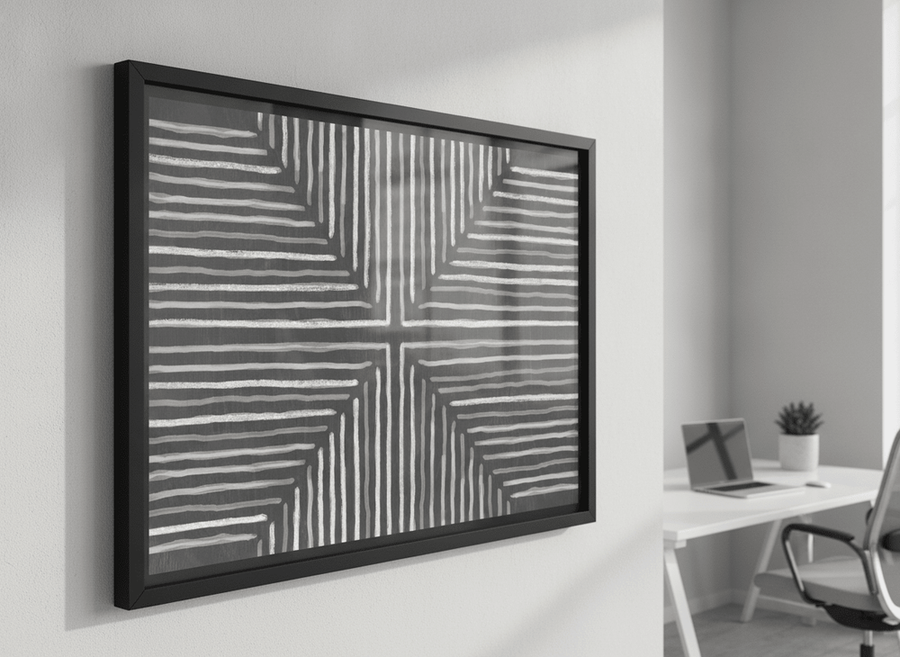 Contemporary wall art featured in a bright modern office workspace