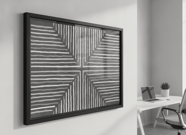 Contemporary wall art featured in a bright modern office workspace