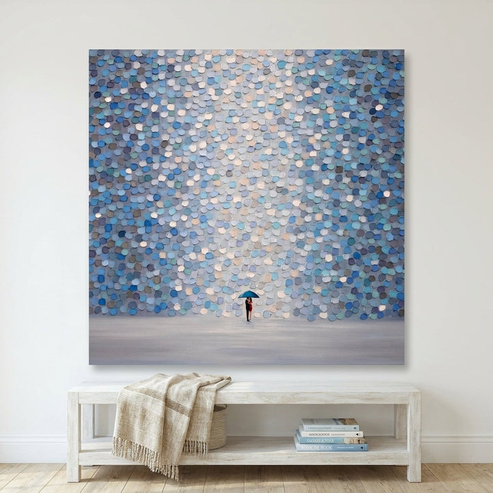 Stretched canvas wall art styled on the wall in a coastal living room