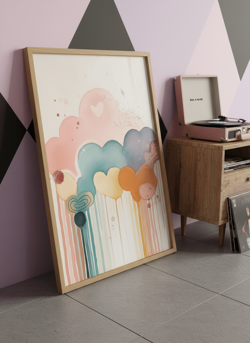 Bold wall art styled in a colourful, eclectic modern home