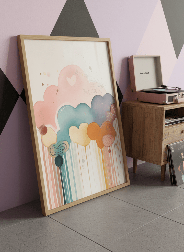Bold wall art styled in a colourful, eclectic modern home
