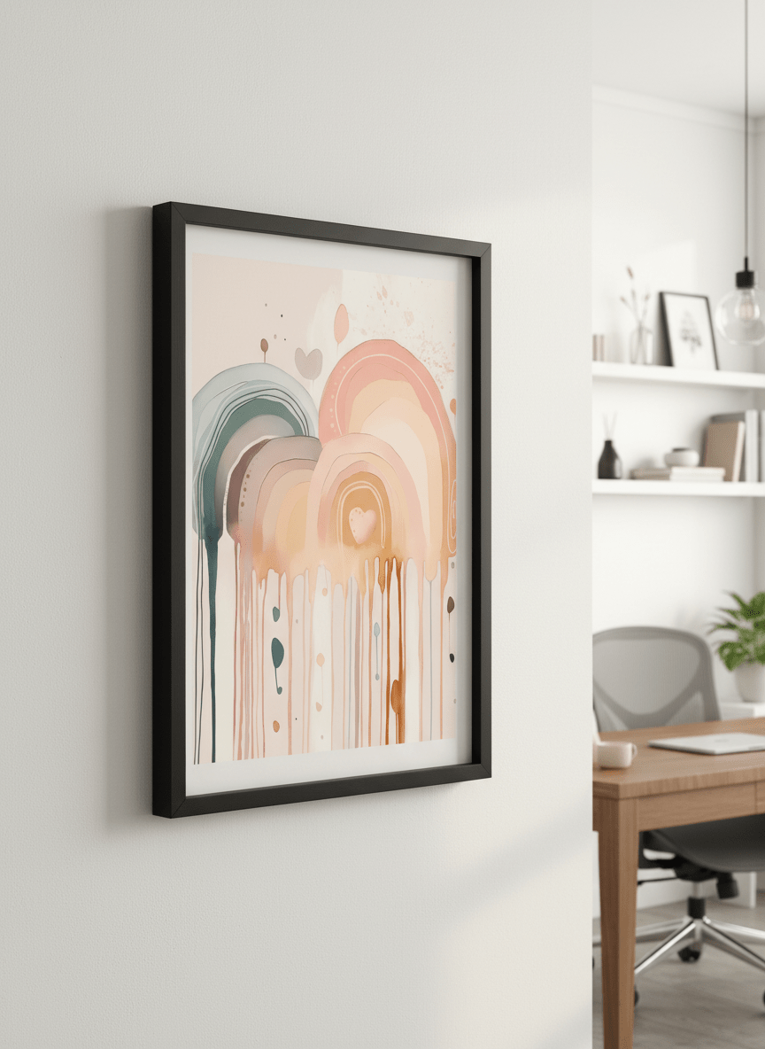 Contemporary wall art featured in a bright modern office workspace
