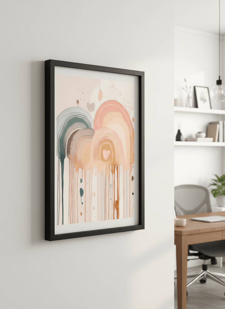 Contemporary wall art featured in a bright modern office workspace