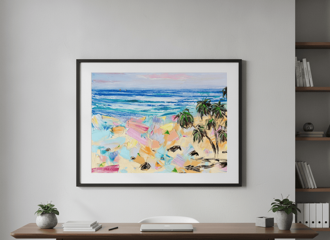 Contemporary wall art featured in a bright modern office workspace