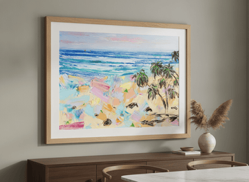Wall art styled above a dining table in a contemporary home