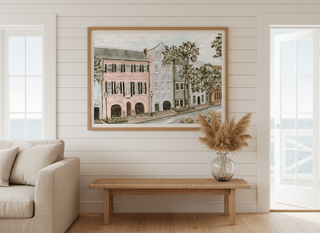 Neutral wall art displayed in a sunny coastal beach house