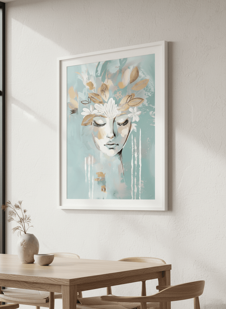 Wall art styled above a dining table in a contemporary home