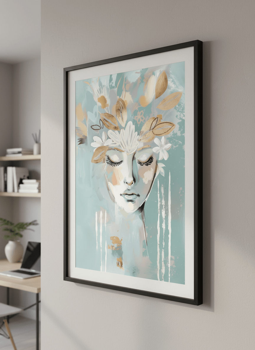 Contemporary wall art featured in a bright modern office workspace