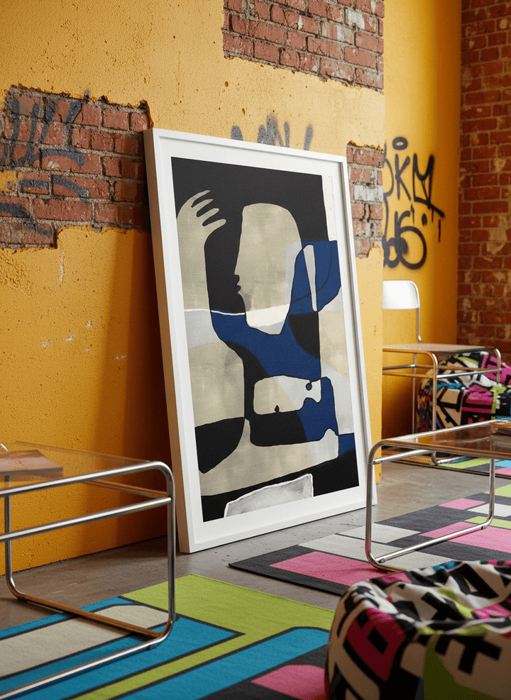 Bold wall art styled in a colourful, eclectic modern home